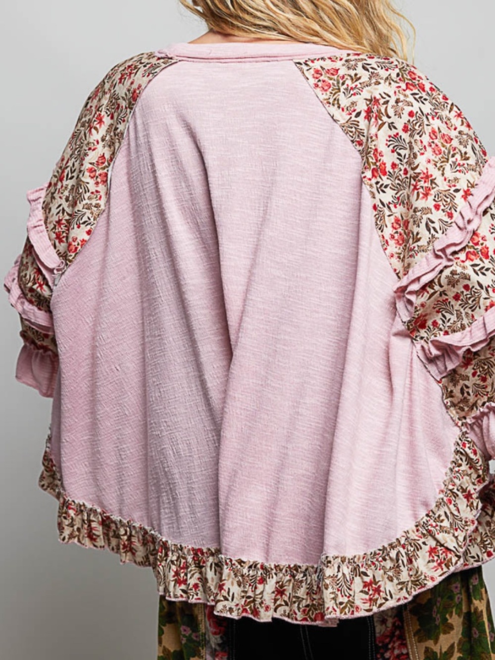POL mauve Floral Print Ruffle Detail Loose Fit Top - Picture 4 of 5